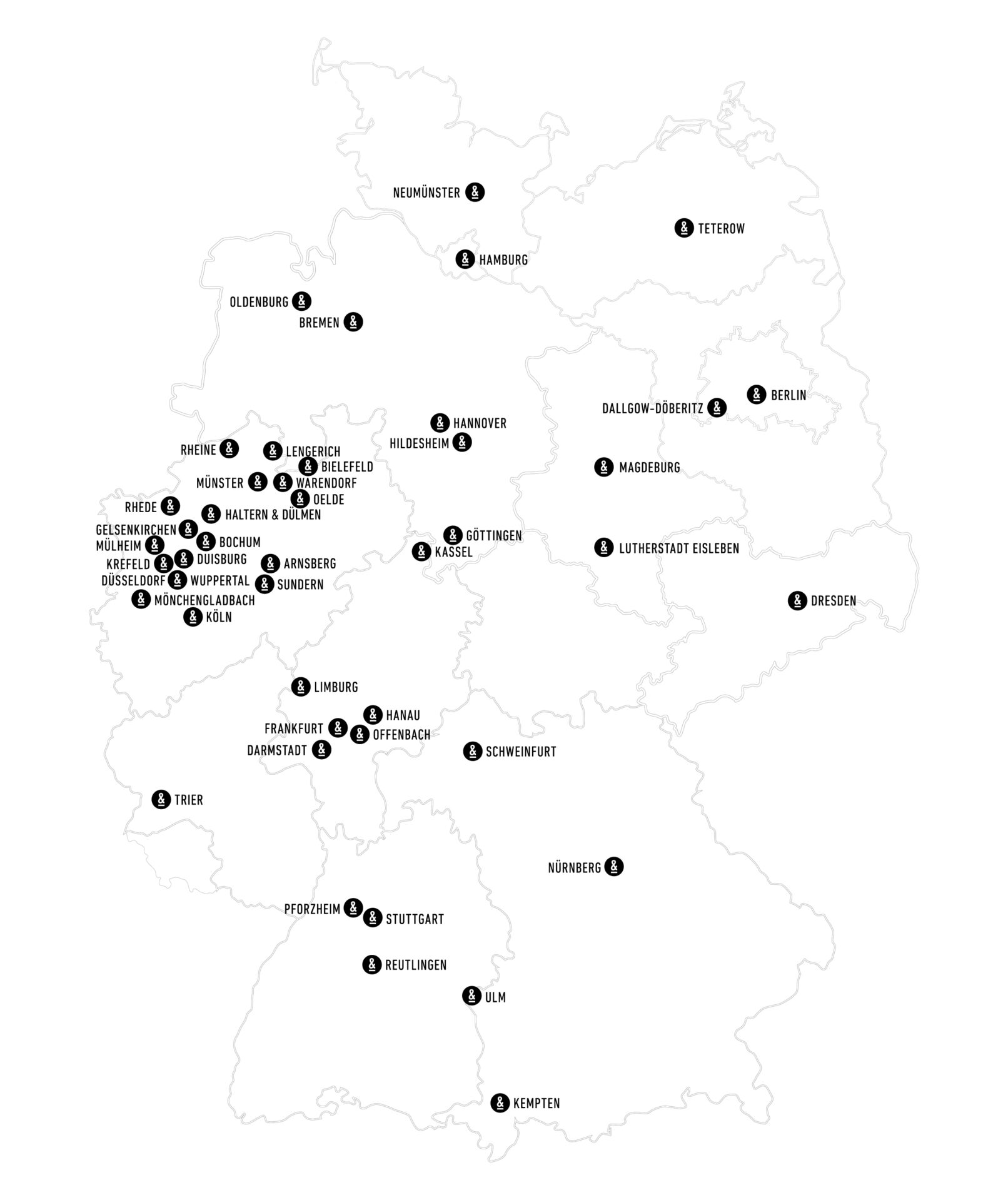 Map of Maas Real Estate project locations across Germany